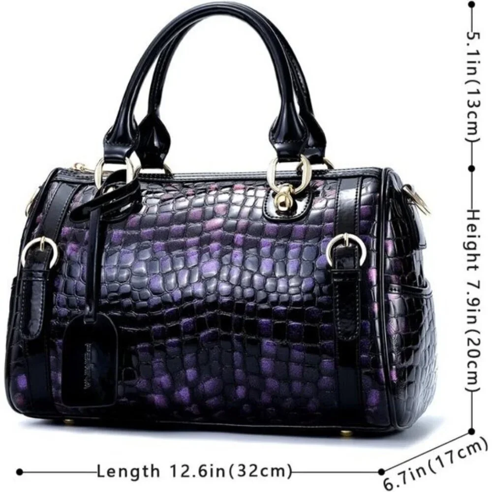 ⚡Women Purple Genuine Leather Tote Handbag Clutch Purse Crossbody Bag - Picture 3 of 9